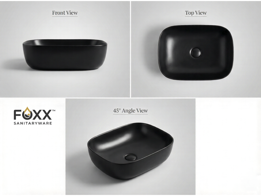 Foxx Sanitaryware Ceramic Premium Designer Wash basin for Home, Hotels (18x13x5)(Black Matt)