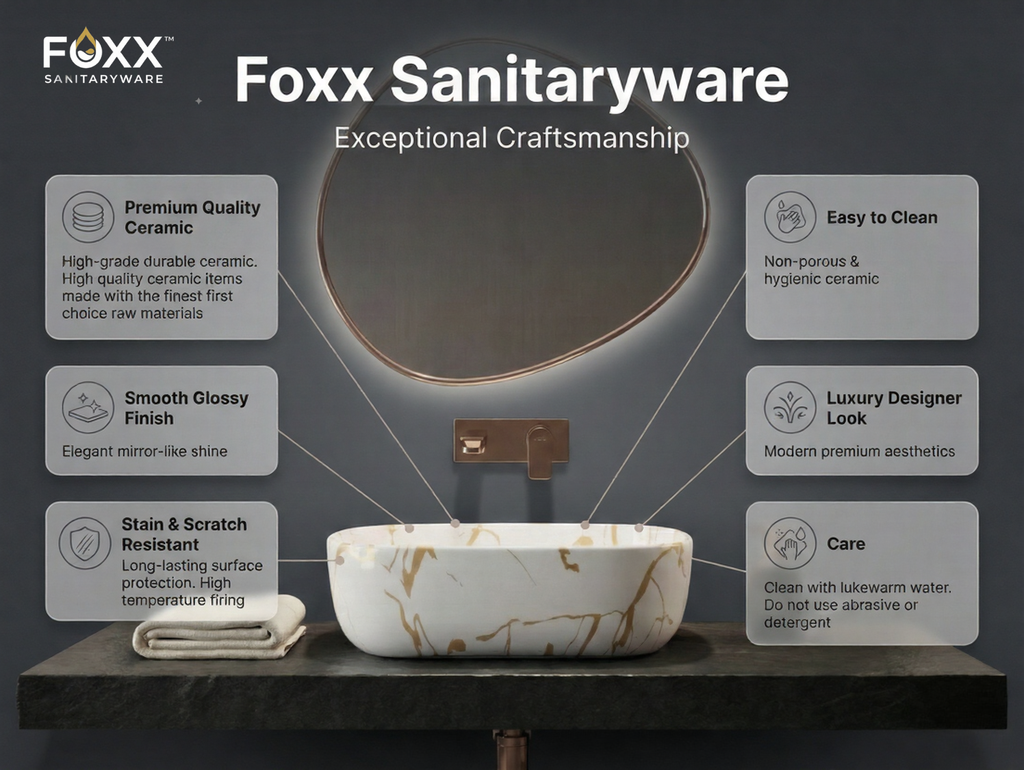 Foxx Sanitaryware Ceramic Premium Designer Wash basin for Home, Hotels (18x13x5)(M-51)