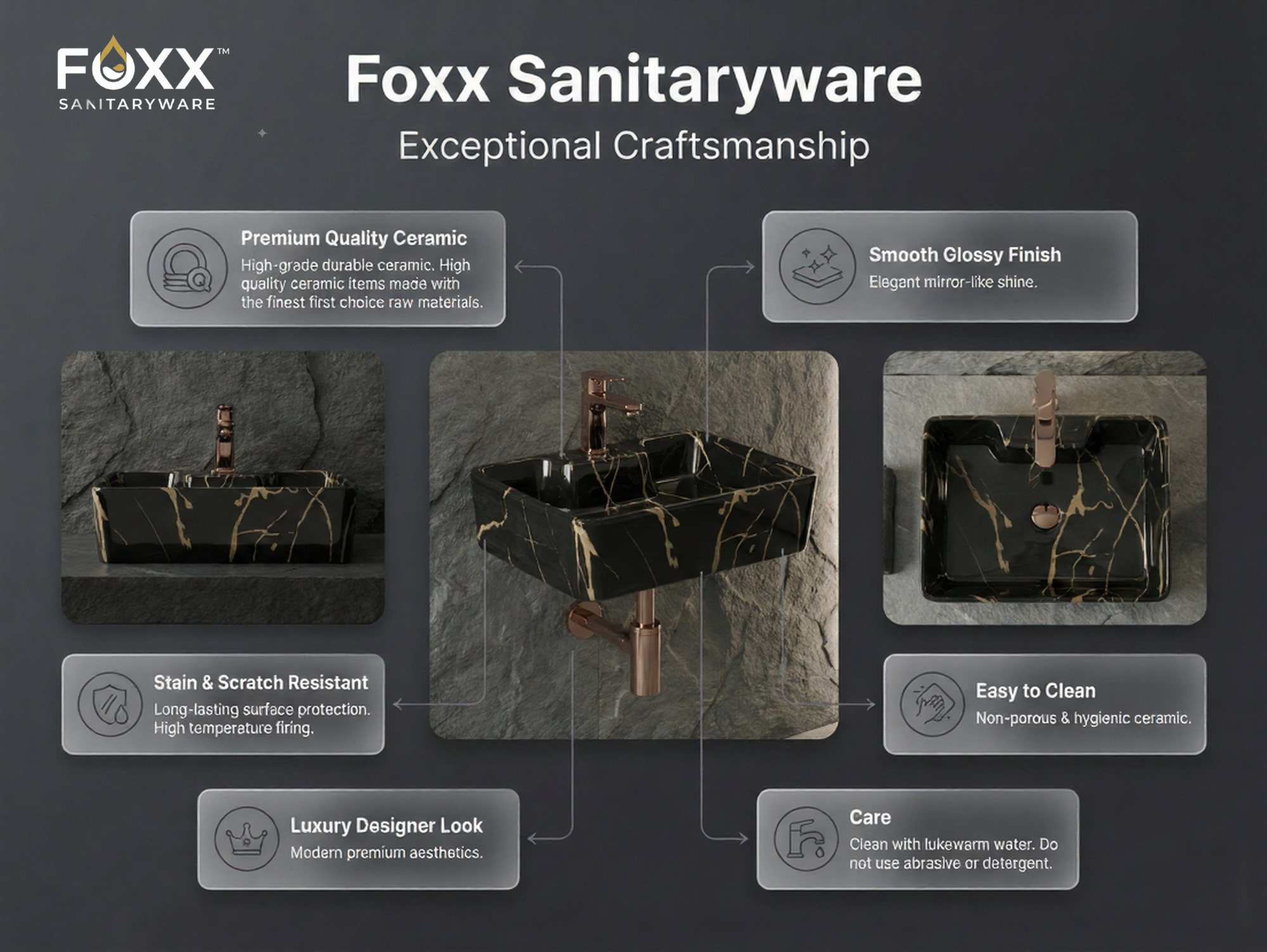 Foxx Sanitaryware 2 in 1 Wall Mount & Table Top Ceramic Premium Wash basin (M-53) (16x12x5) (M-53) Wall Hung Basin