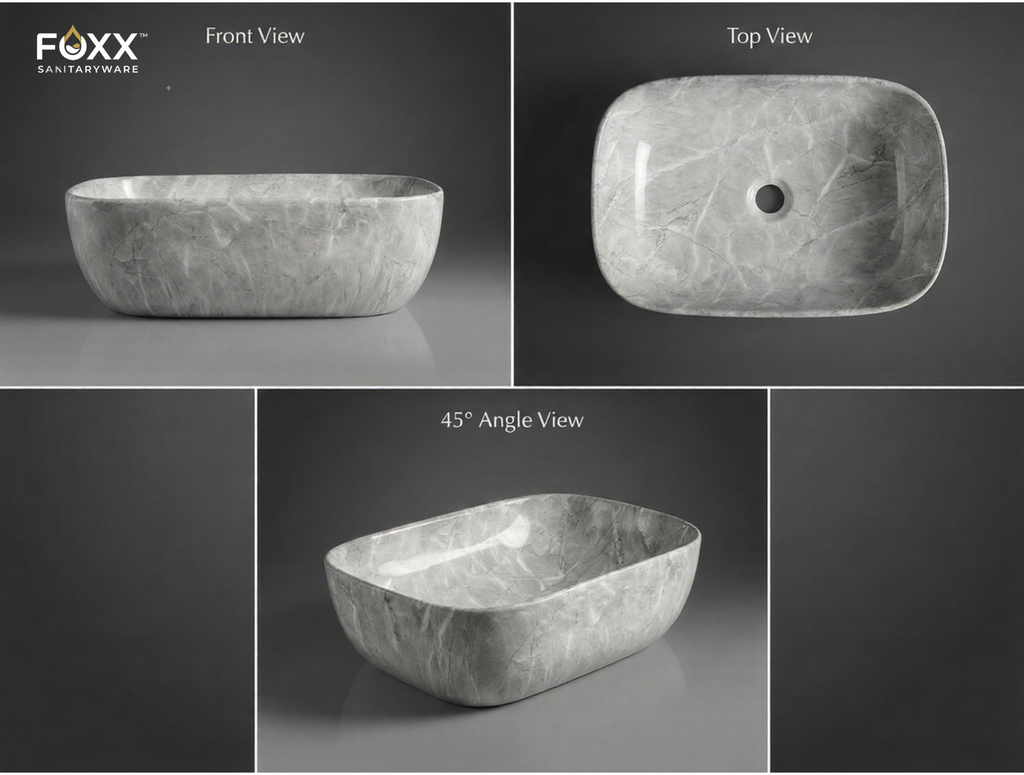Foxx Sanitaryware Ceramic Premium Designer Wash basin for Home, Hotels (18x13x5)(M-13-New)