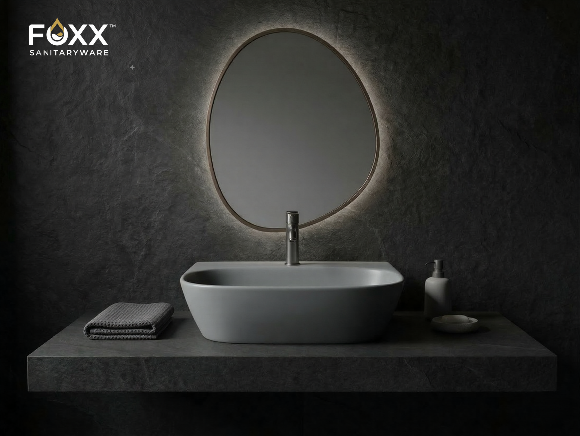 Foxx Sanitaryware 2 in 1 Wall Mount & Table Top Ceramic Premium Wash basin (Grey Matt) (16x12x5) Wall Hung Basin