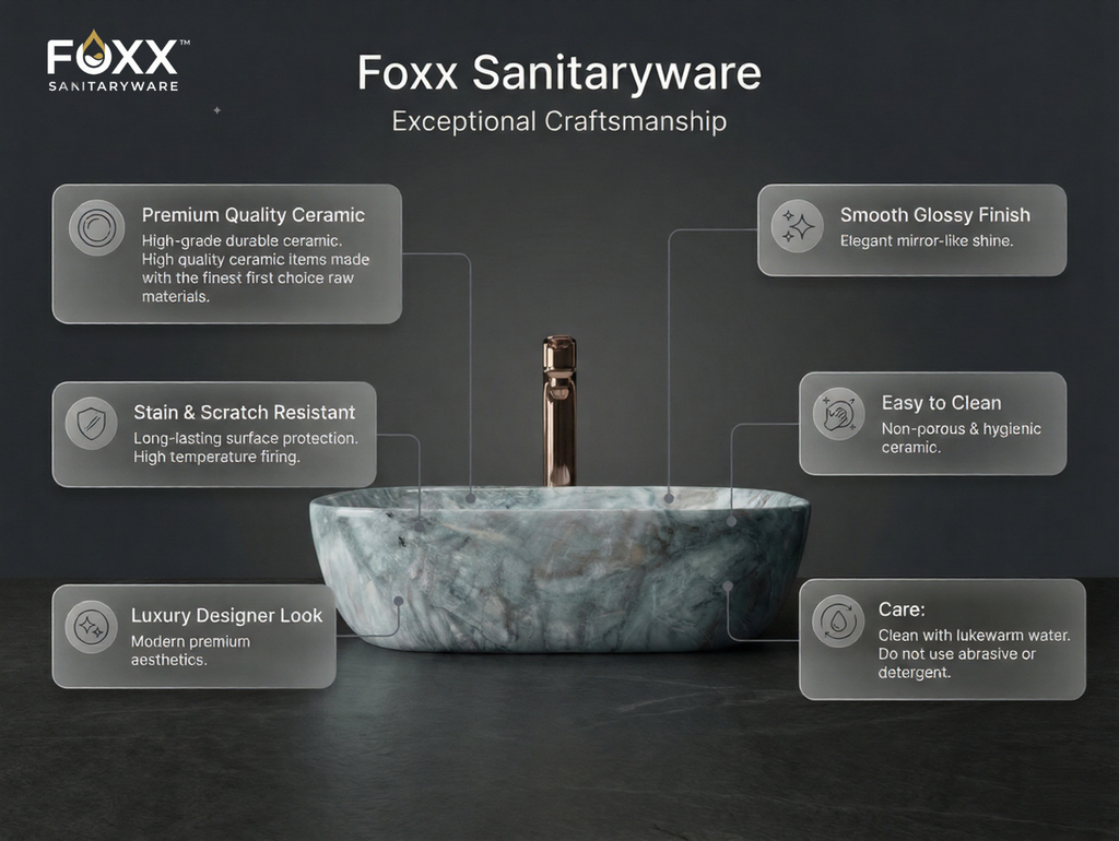 Foxx Sanitaryware Ceramic Premium Designer Wash basin for Home, Hotels (18x13x5)(M-16)