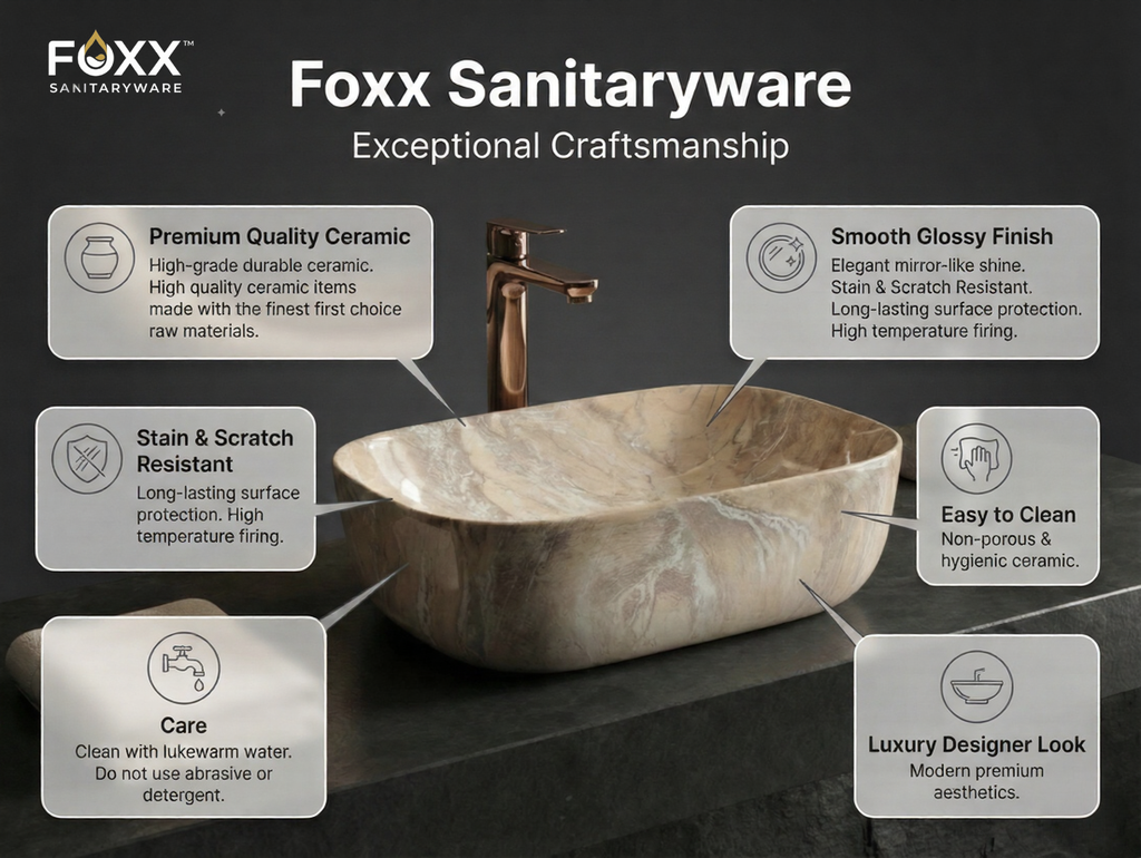 Foxx Sanitaryware Ceramic Premium Designer Wash basin for Home, Hotels (18x13x5)(M-18)