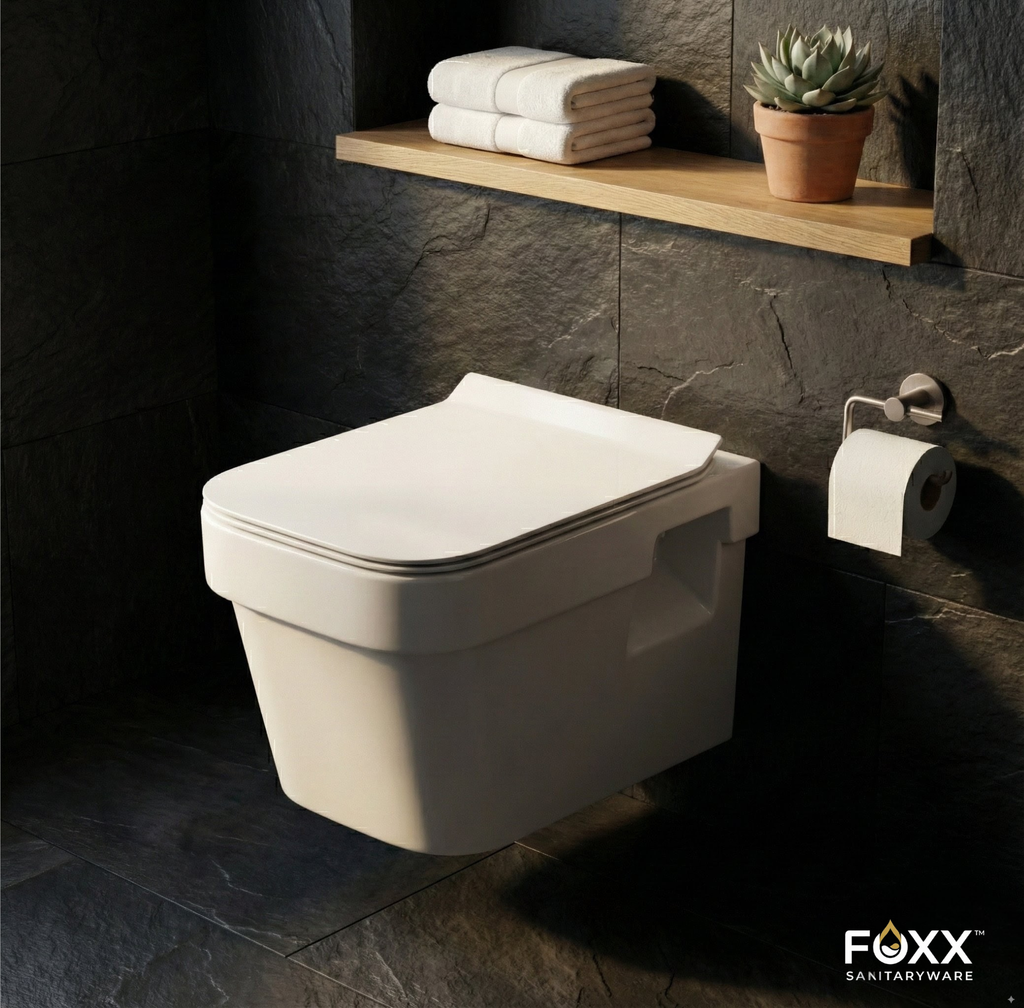 Foxx Sanitaryware Premium Grade White Wall Mounted Commode for Hotels and Home Bold Wall Mounted Commode Western Commode (White)